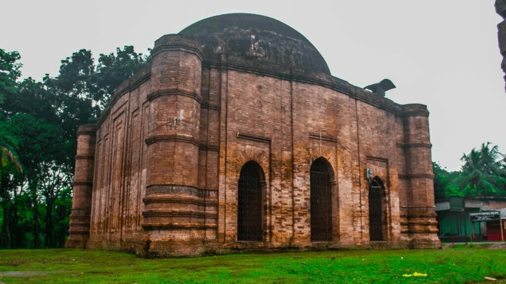 Jhenaidah district's majestic dome-bearing Jor Bangla Mosque or Jor Bangla Masjid is located in Kalobazar, Kaliganj Upazila.